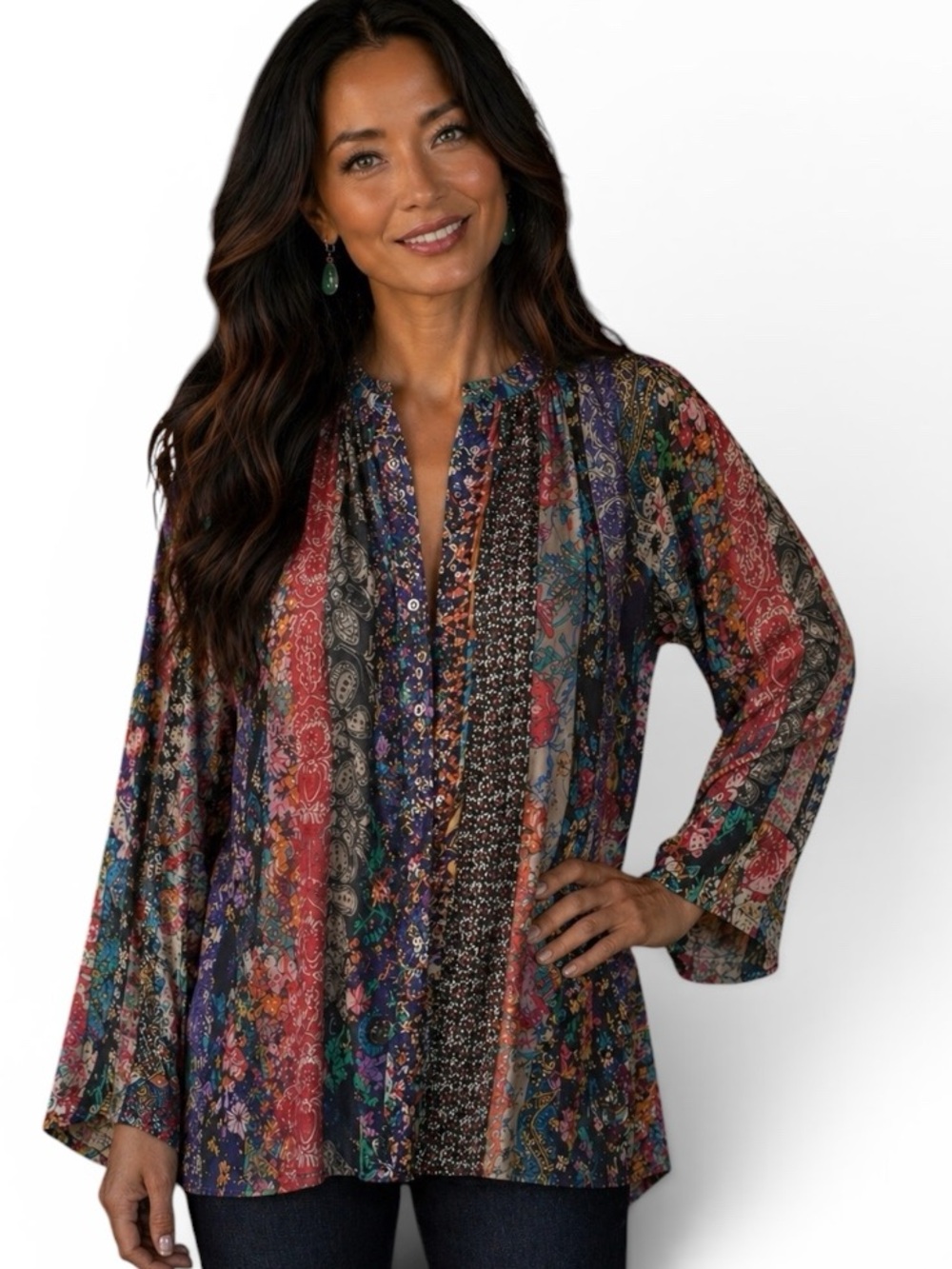Johnny Was Women's Treble Sofia Button Up Silk Blouse NWT (oversized)